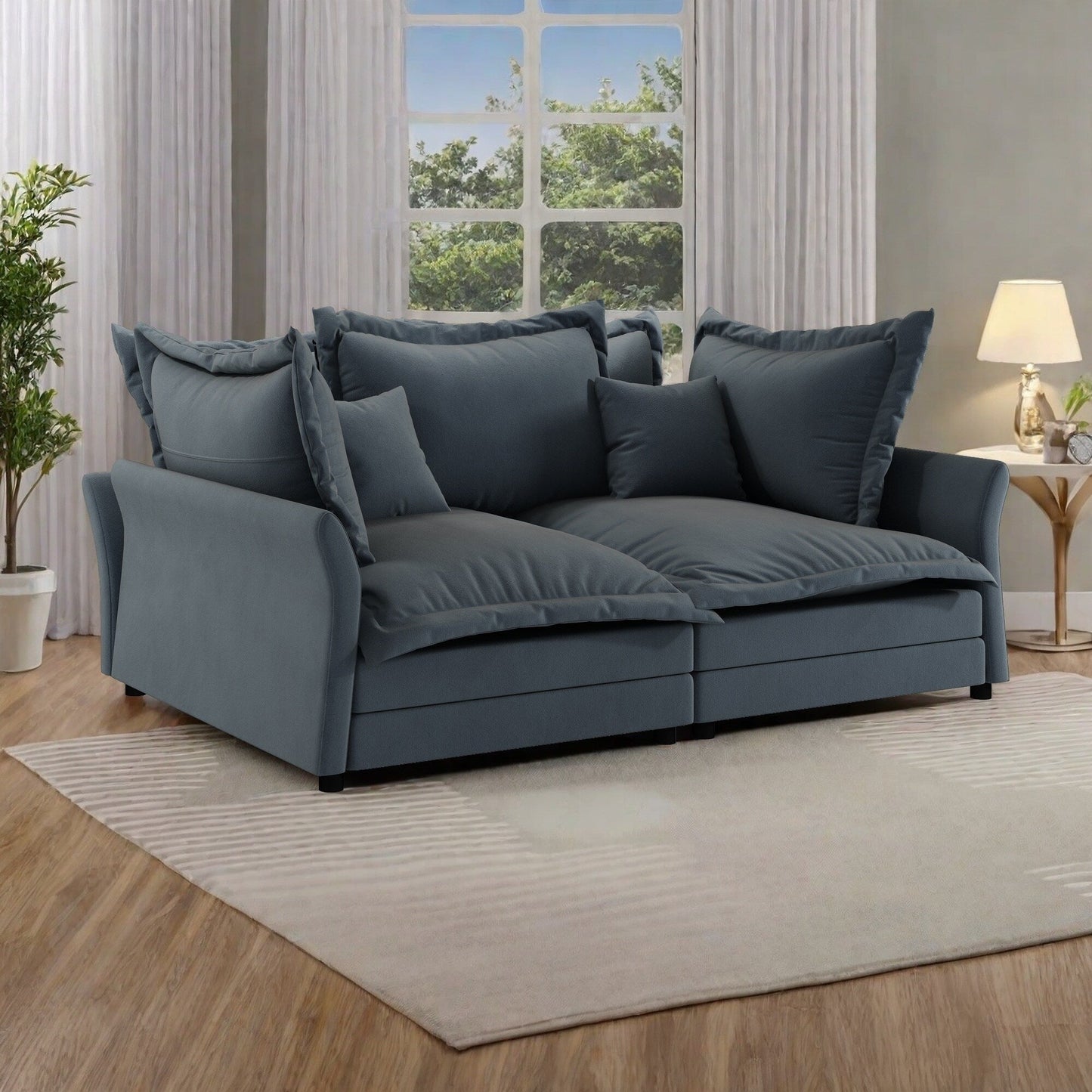90.55 Velvet 3-Seater Sofa with Solid Wood Frame - Converts to Lounge Chair - High-Density Sponge and Spring Support