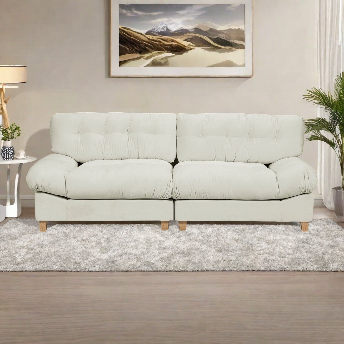 90.5 Fabric 3-Seater Sofa with High-Density Foam and Solid Wood Base