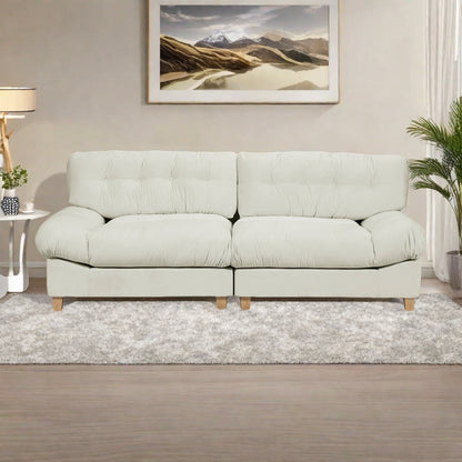 90.5 Fabric 3-Seater Sofa with High-Density Foam and Solid Wood Base