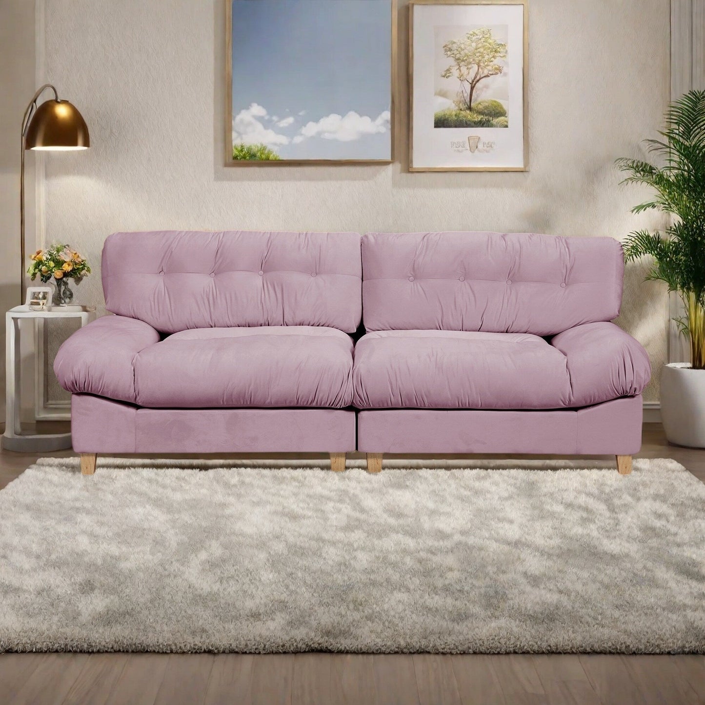 90.5 Fabric 3-Seater Sofa with High-Density Foam and Solid Wood Base