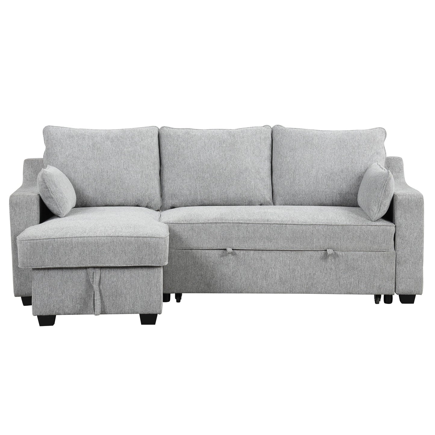 90 Fabric L-Shaped 3 Seater Sleeper Sofa with Pull-Out Bed, Storage Chaise, USB Ports, and Side Storage Racks