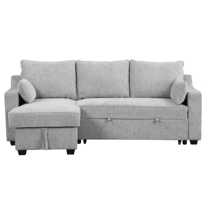 90 Fabric L-Shaped 3 Seater Sleeper Sofa with Pull-Out Bed, Storage Chaise, USB Ports, and Side Storage Racks