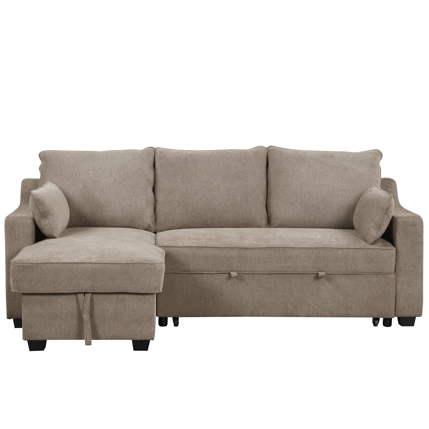 90 Fabric L-Shaped 3 Seater Sleeper Sofa with Pull-Out Bed, Storage Chaise, USB Ports, and Side Storage Racks