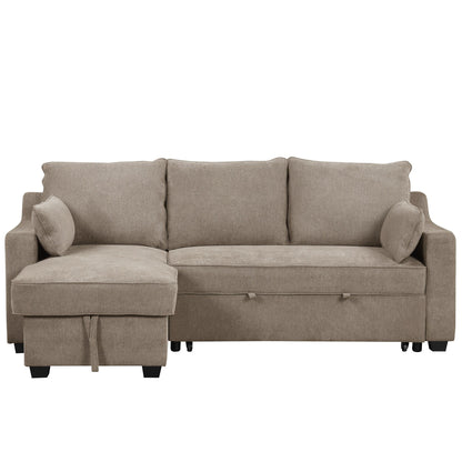 90 Fabric L-Shaped 3 Seater Sleeper Sofa with Pull-Out Bed, Storage Chaise, USB Ports, and Side Storage Racks