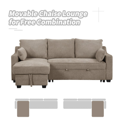 90 Fabric L-Shaped 3 Seater Sleeper Sofa with Pull-Out Bed, Storage Chaise, USB Ports, and Side Storage Racks