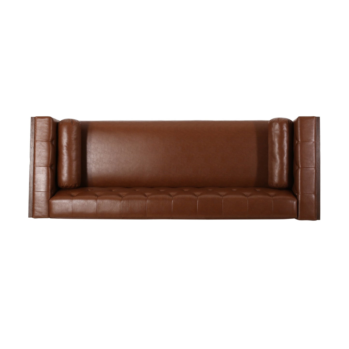 90 Faux Leather Button Tufted 3-seater Sofa with Birch Wood Legs for Living Room