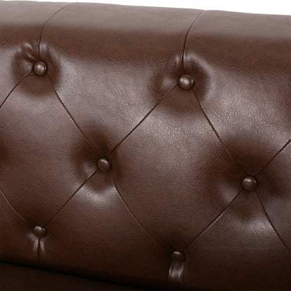 90 Faux Leather Button Tufted 3-seater Sofa with Birch Wood Legs for Living Room