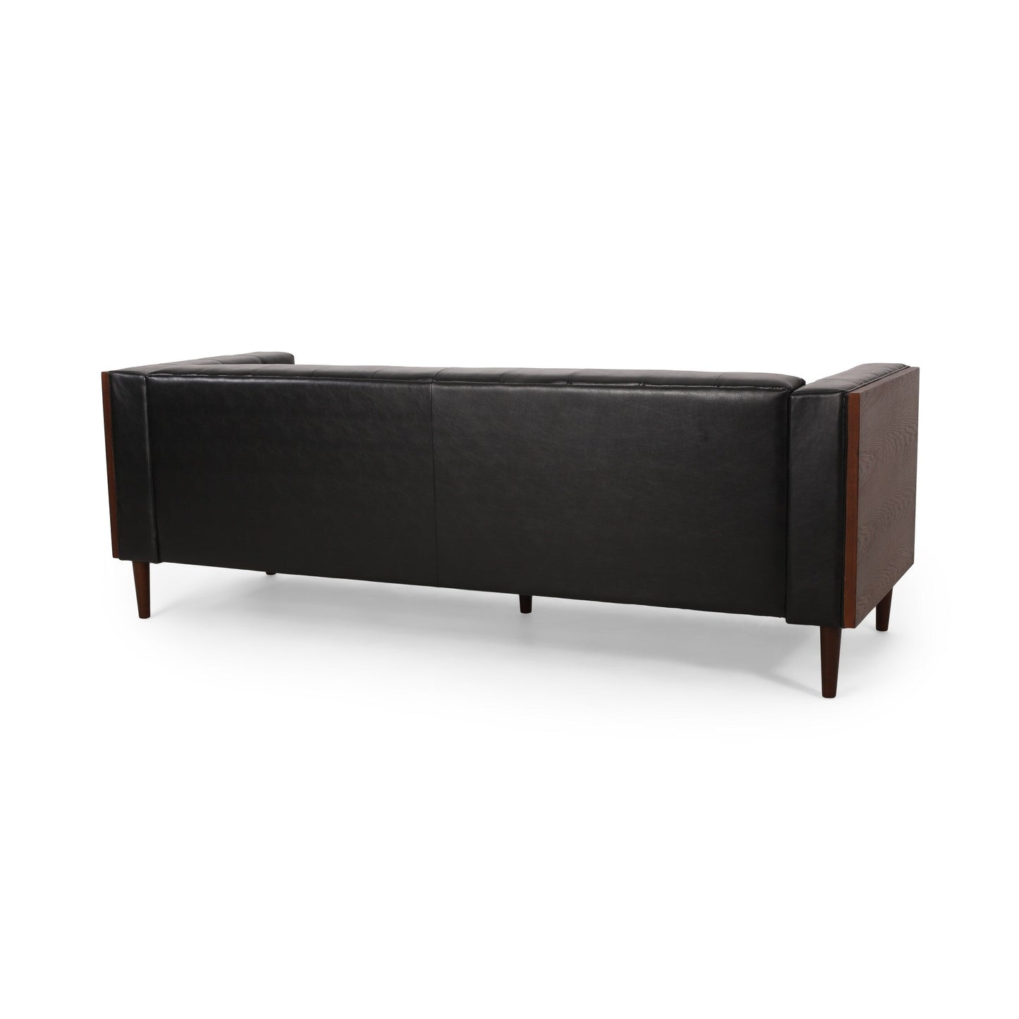 90 Faux Leather Button Tufted 3-seater Sofa with Birch Wood Legs for Living Room