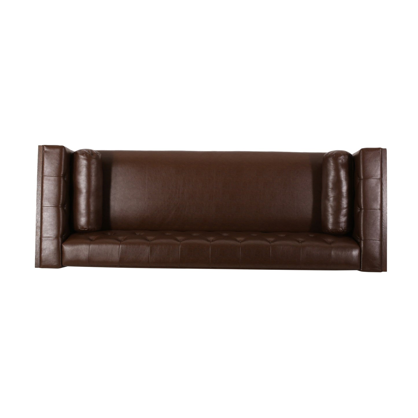 90 Faux Leather Button Tufted 3-seater Sofa with Birch Wood Legs for Living Room