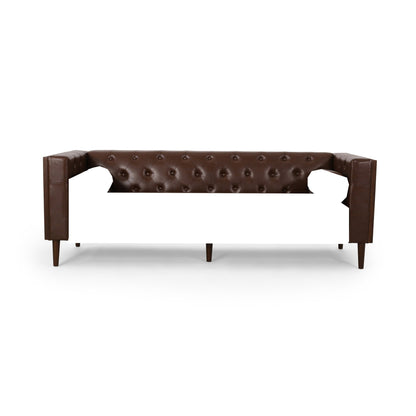 90 Faux Leather Button Tufted 3-seater Sofa with Birch Wood Legs for Living Room