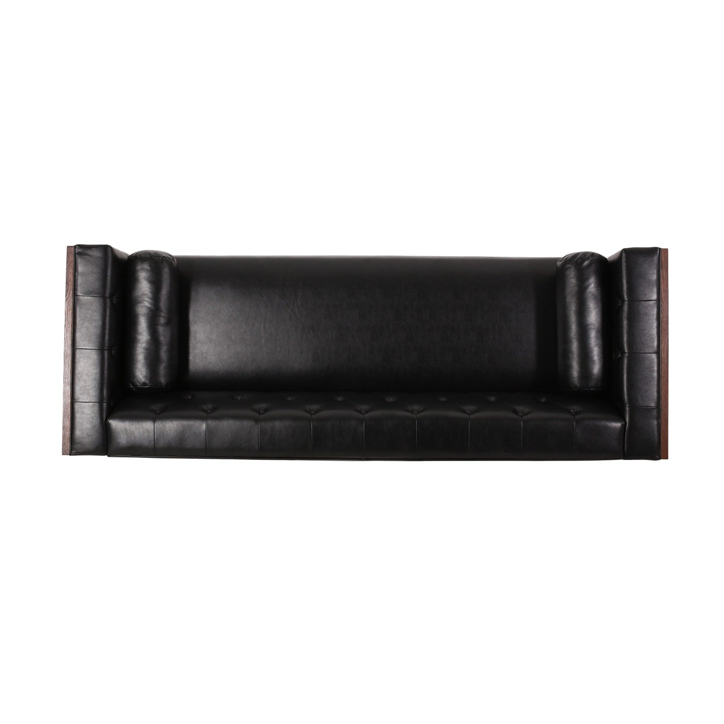 90 Faux Leather Button Tufted 3-seater Sofa with Birch Wood Legs for Living Room