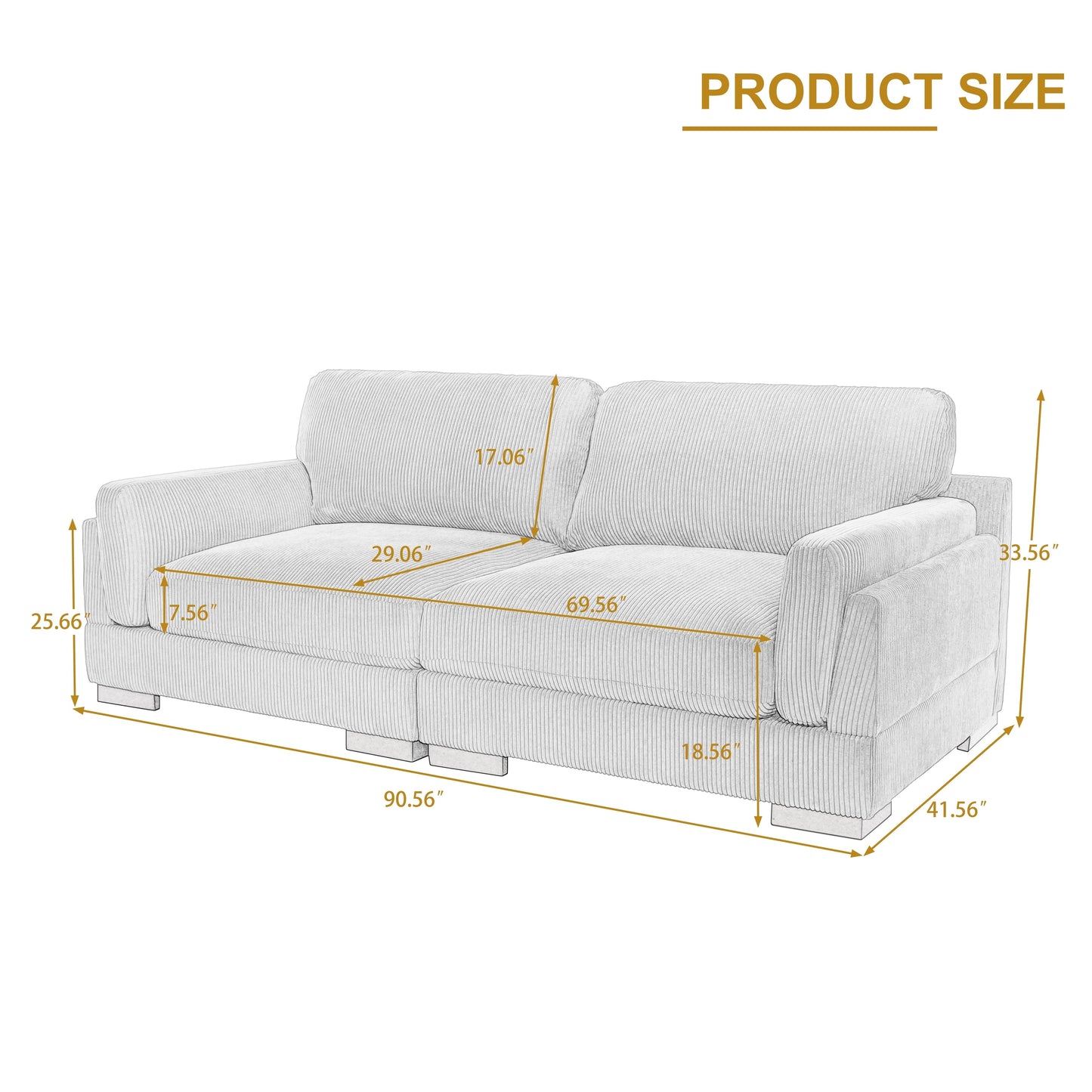 90 Loveseat Sofa Modern and Cozy Corduroy Couch