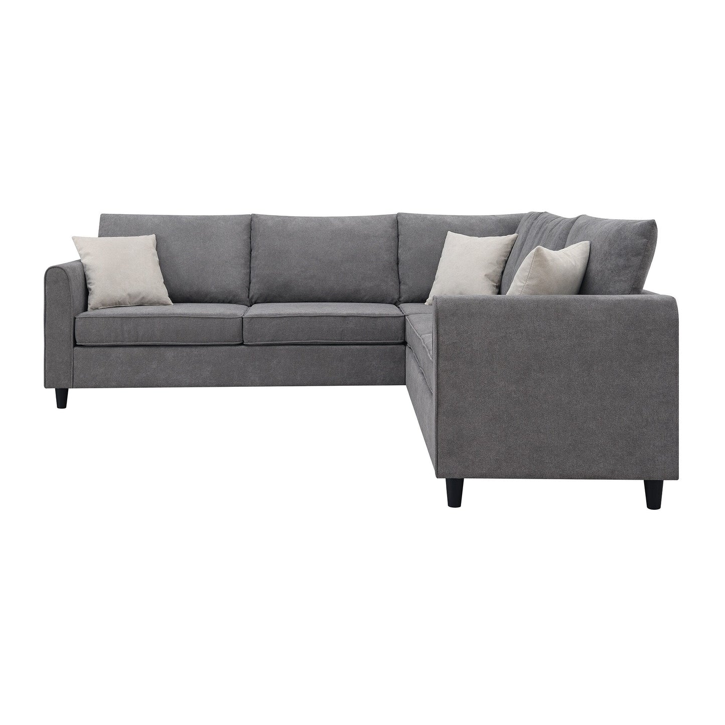 91*91 Modern Upholstered Living Room Sectional Sofa, L Shape Furniture Couch With 3 Pillows