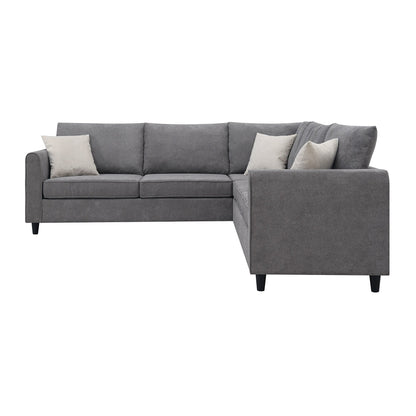91*91 Modern Upholstered Living Room Sectional Sofa, L Shape Furniture Couch With 3 Pillows