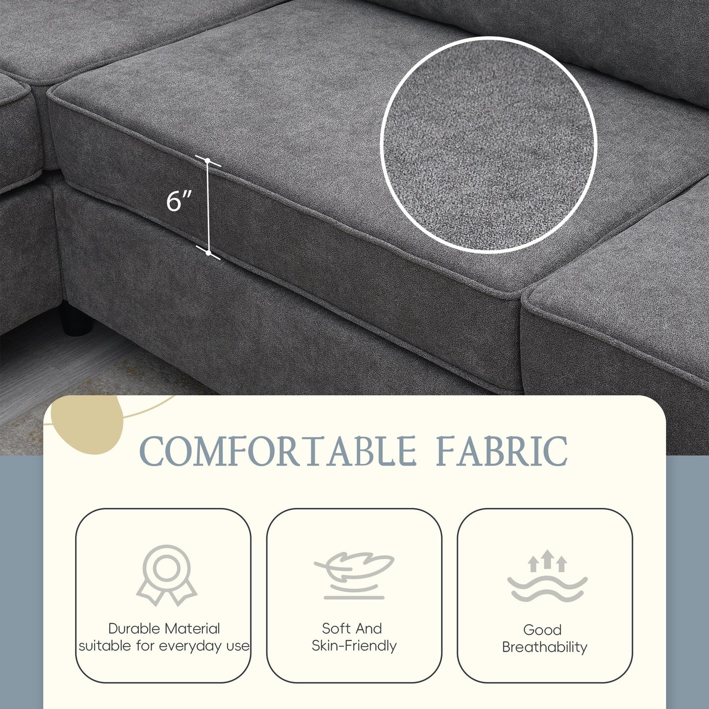 91*91 Modern Upholstered Living Room Sectional Sofa, L Shape Furniture Couch With 3 Pillows