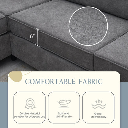 91*91 Modern Upholstered Living Room Sectional Sofa, L Shape Furniture Couch With 3 Pillows