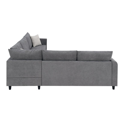 91*91 Modern Upholstered Living Room Sectional Sofa, L Shape Furniture Couch With 3 Pillows