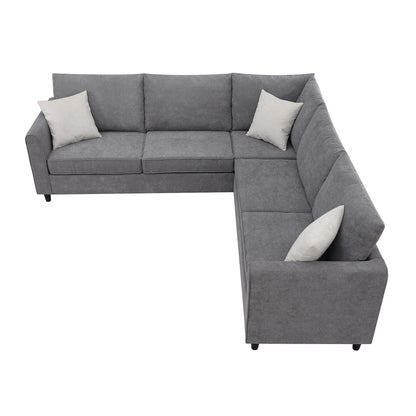 91*91 Modern Upholstered Living Room Sectional Sofa, L Shape Furniture Couch With 3 Pillows