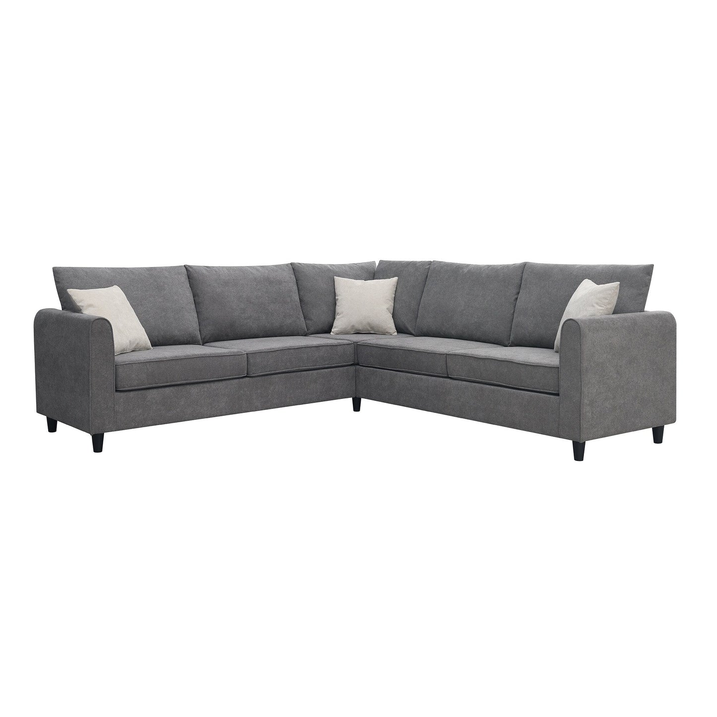 91*91 Modern Upholstered Living Room Sectional Sofa, L Shape Furniture Couch With 3 Pillows
