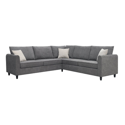 91*91 Modern Upholstered Living Room Sectional Sofa, L Shape Furniture Couch With 3 Pillows