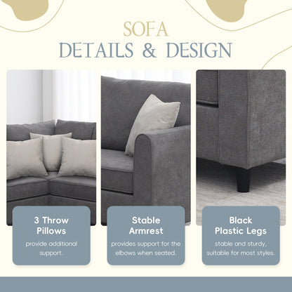 91*91 Modern Upholstered Living Room Sectional Sofa, L Shape Furniture Couch With 3 Pillows