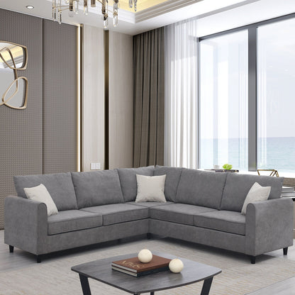 91*91 Modern Upholstered Living Room Sectional Sofa, L Shape Furniture Couch With 3 Pillows