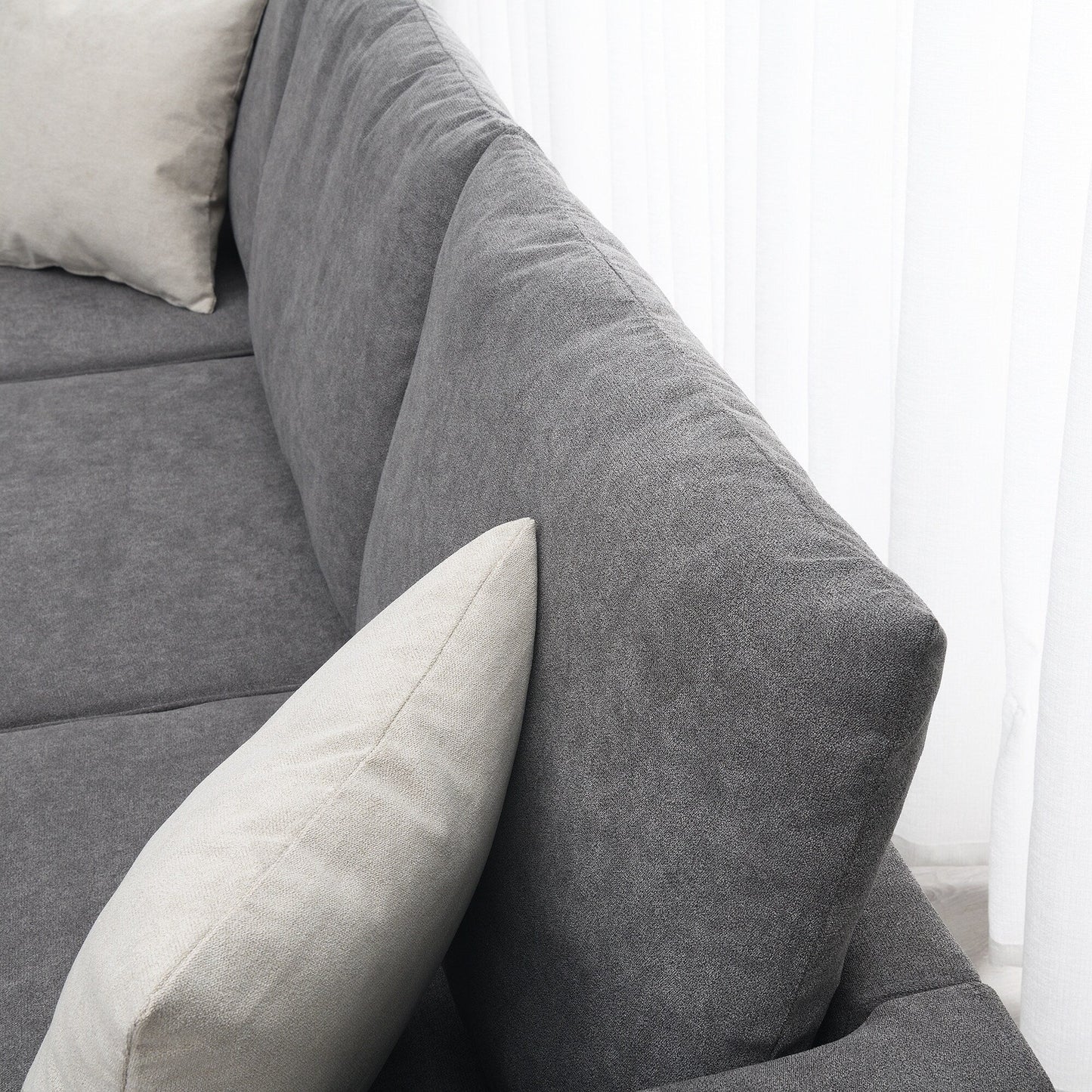 91*91 Modern Upholstered Living Room Sectional Sofa, L Shape Furniture Couch With 3 Pillows