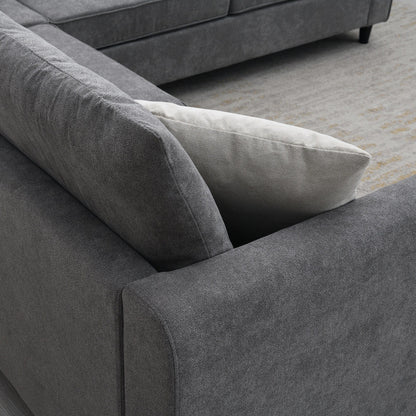 91*91 Modern Upholstered Living Room Sectional Sofa, L Shape Furniture Couch With 3 Pillows