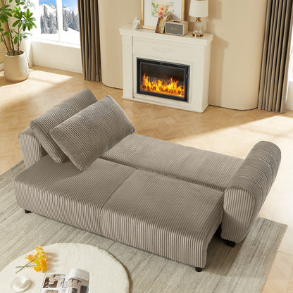 92.1Corduroy 3-Seater Sofa with 2-in-1 Convertible Design, Built-In Storage Compartments