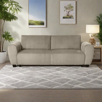 92.1Corduroy 3-Seater Sofa with 2-in-1 Convertible Design, Built-In Storage Compartments