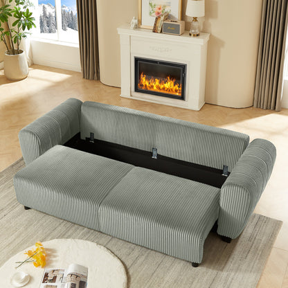 92.1Corduroy 3-Seater Sofa with 2-in-1 Convertible Design, Built-In Storage Compartments