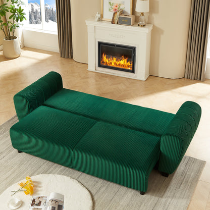 92.1Corduroy 3-Seater Sofa with 2-in-1 Convertible Design, Built-In Storage Compartments