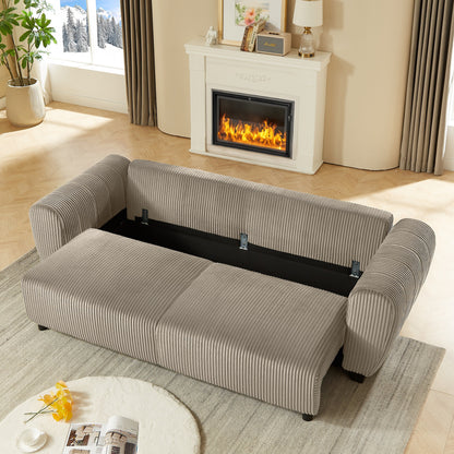 92.1Corduroy 3-Seater Sofa with 2-in-1 Convertible Design, Built-In Storage Compartments