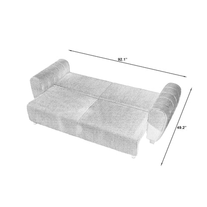 92.1Corduroy 3-Seater Sofa with 2-in-1 Convertible Design, Built-In Storage Compartments