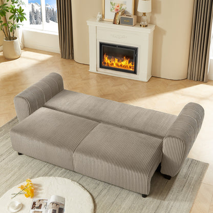 92.1Corduroy 3-Seater Sofa with 2-in-1 Convertible Design, Built-In Storage Compartments