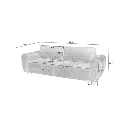 92.1Corduroy 3-Seater Sofa with 2-in-1 Convertible Design, Built-In Storage Compartments