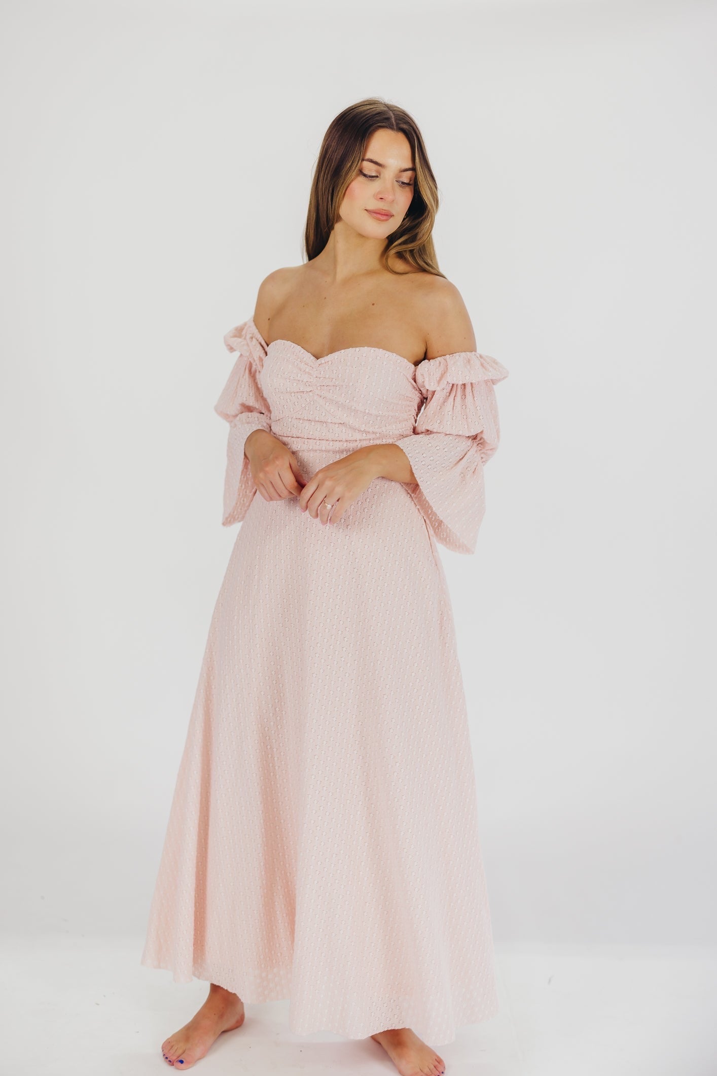 Corrine Tiered Sleeve Maxi Dress with Pockets in Ballerina Pink - Bump Friendly