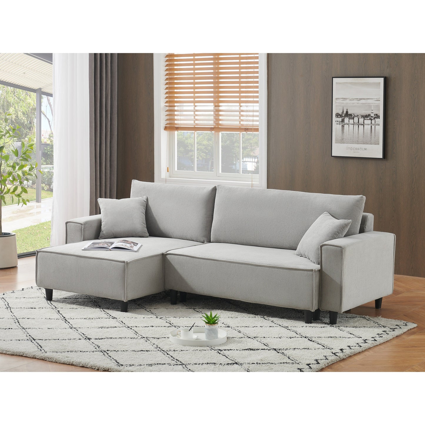 93-Inch Corduroy Sofa Bed with Two Pillows - Perfect for Small Living Rooms or Apartments