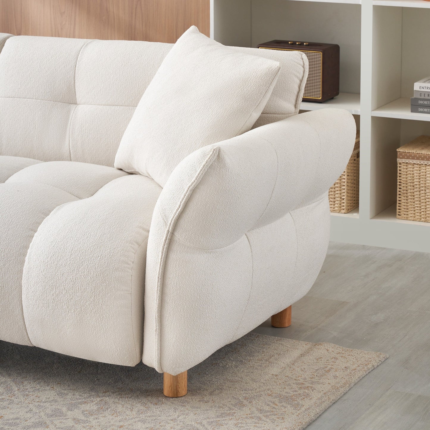 93.70 Inches Long, Teddy Sofa Fabric,With Two Matching Pillows And Three Spacious And Comfortable Seats