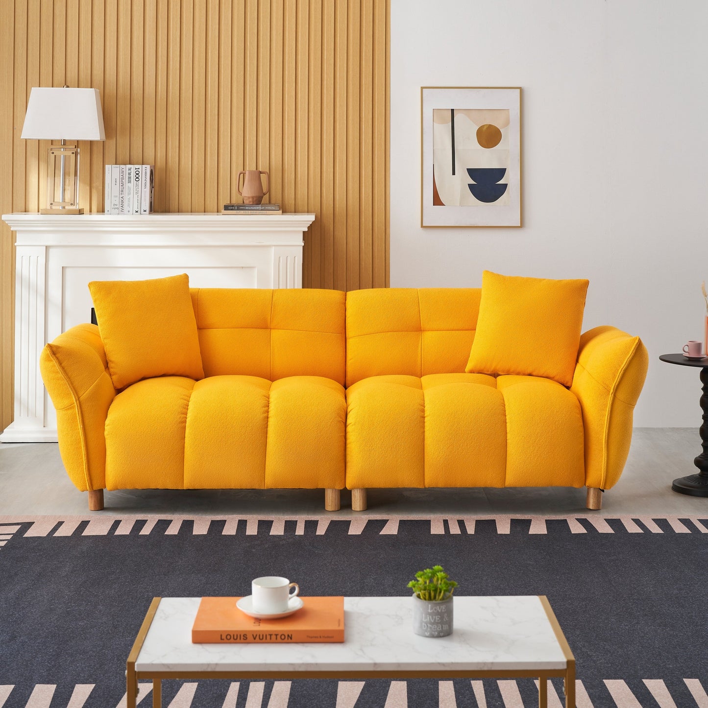 93.70 Inches Long, Teddy Sofa Fabric,With Two Matching Pillows And Three Spacious And Comfortable Seats