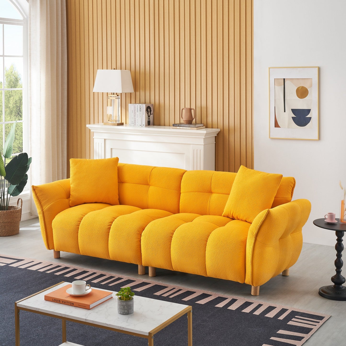 93.70 Inches Long, Teddy Sofa Fabric,With Two Matching Pillows And Three Spacious And Comfortable Seats