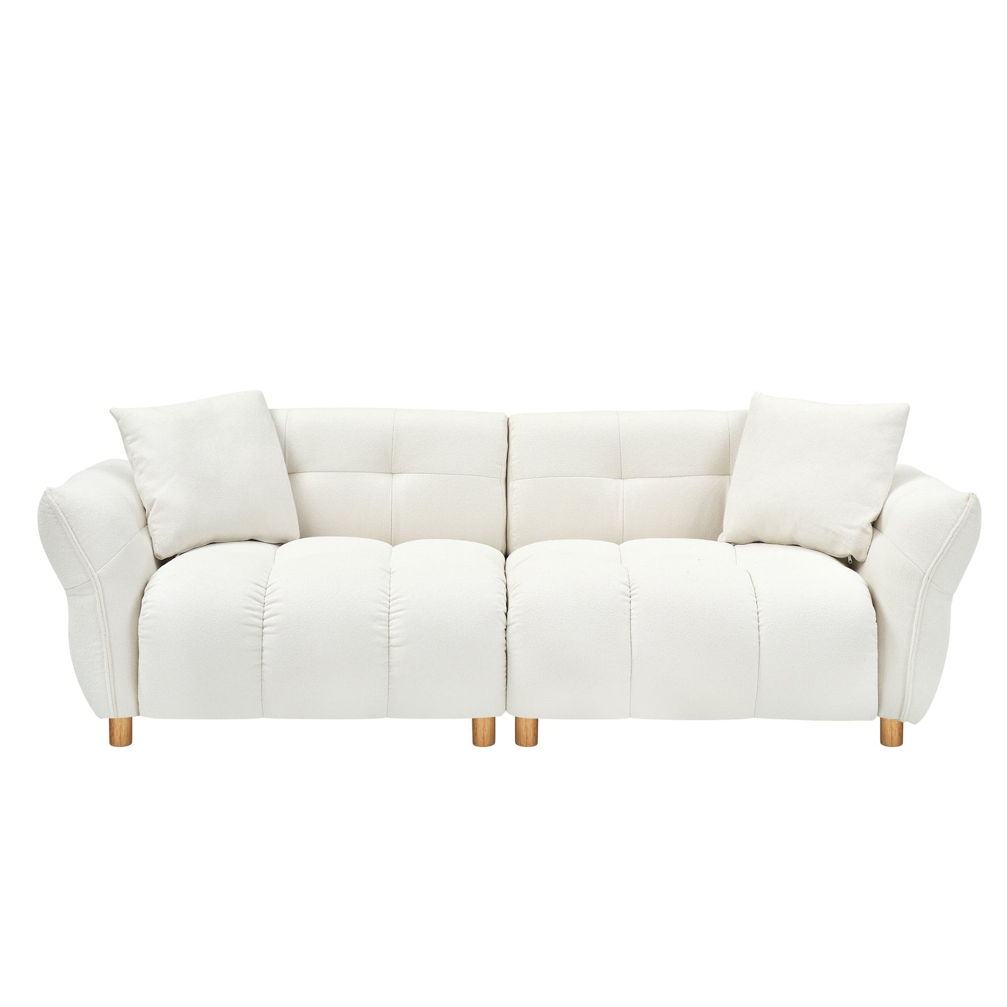 93.70 inches long, Teddy Sofa Fabric,with two matching pillows and three spacious and comfortable seats