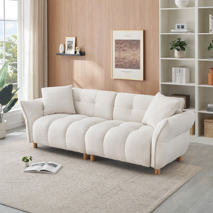 93.70 inches long, Teddy Sofa Fabric,with two matching pillows and three spacious and comfortable seats
