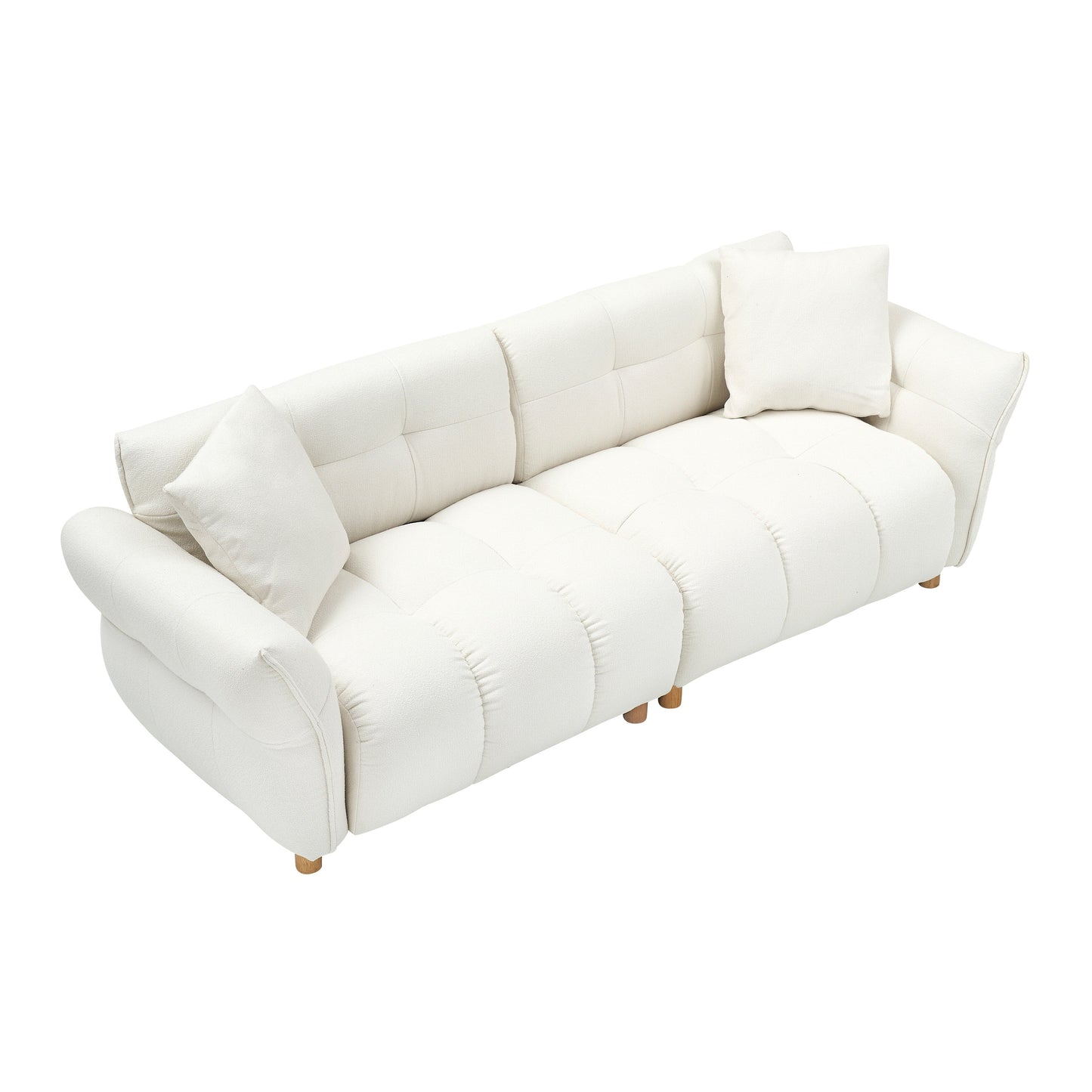 93.70 inches long, Teddy Sofa Fabric,with two matching pillows and three spacious and comfortable seats