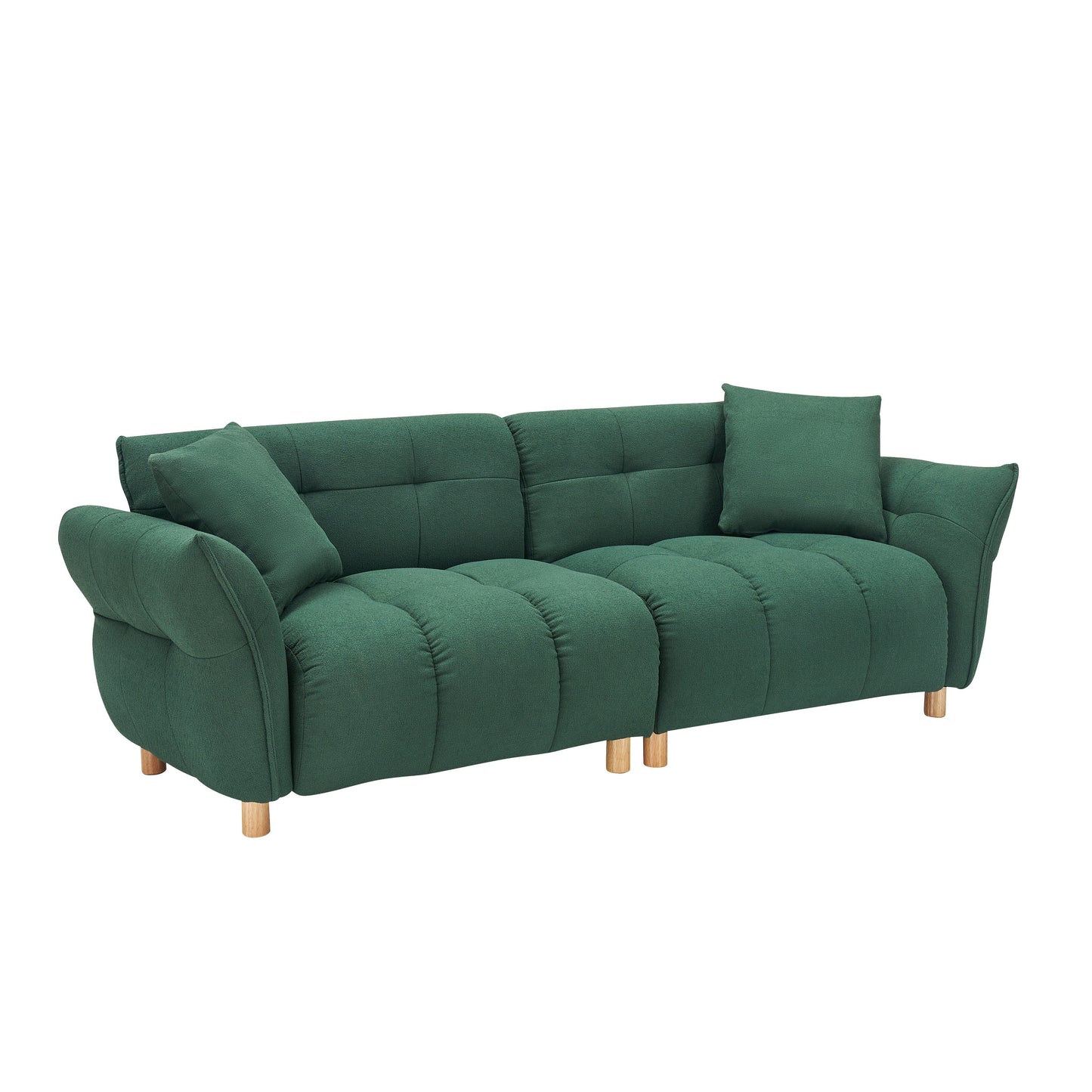 93.70 inches long, Teddy Sofa Fabric,with two matching pillows and three spacious and comfortable seats