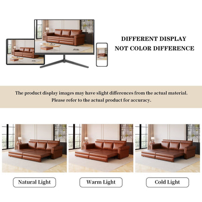 93.70Faux Leather 3-Seater Sleeper Sofa Bed with Chaise, Retro Style with Rivet Trim