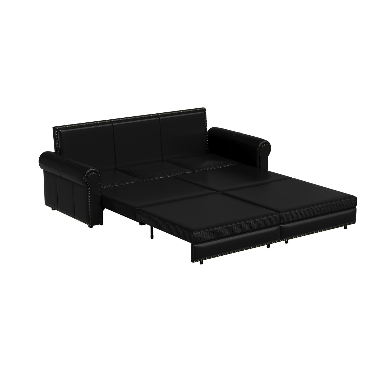 93.70Faux Leather 3-Seater Sleeper Sofa Bed with Chaise, Retro Style with Rivet Trim