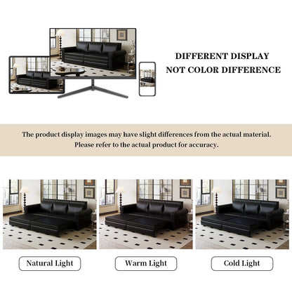 93.70Faux Leather 3-Seater Sleeper Sofa Bed with Chaise, Retro Style with Rivet Trim
