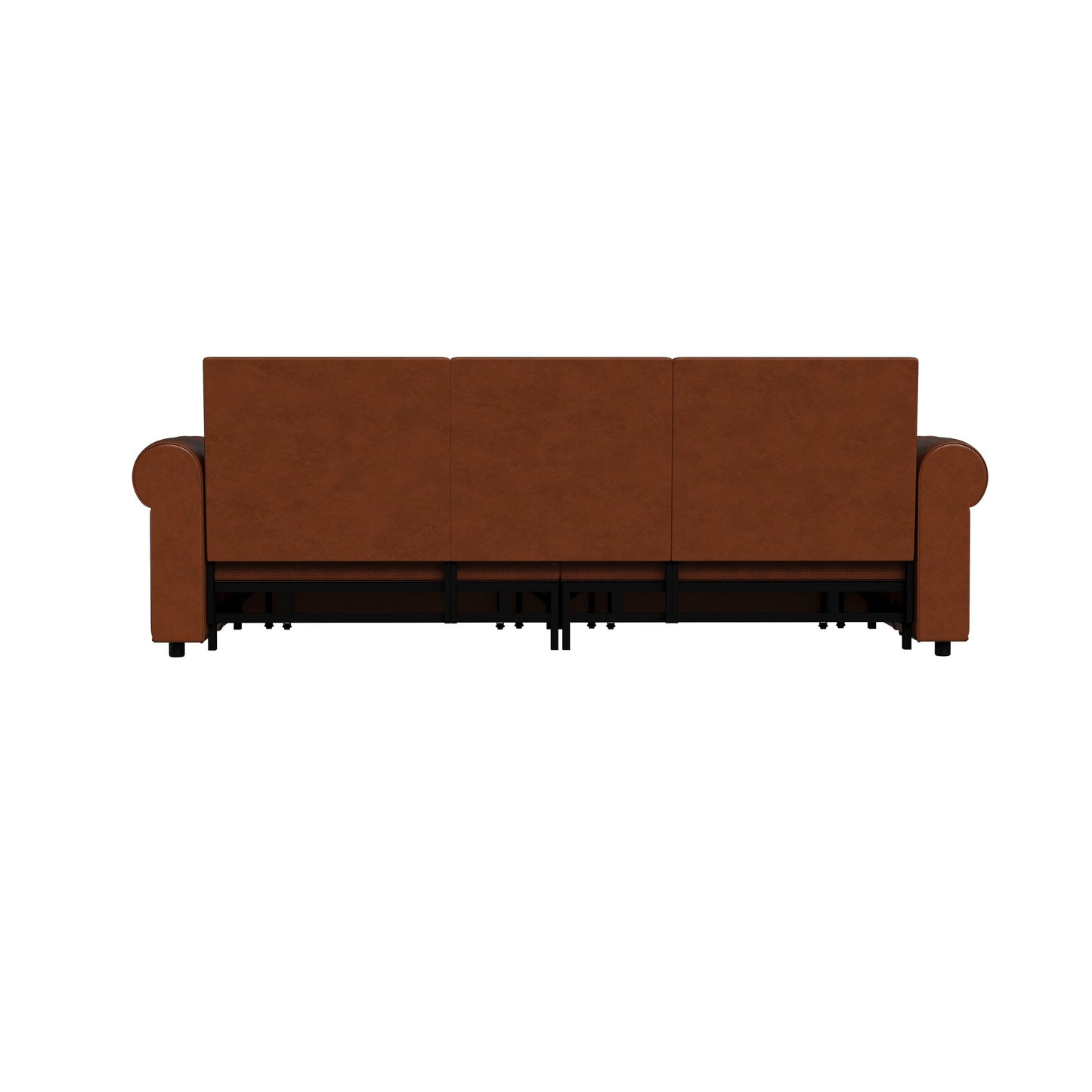 93.70Faux Leather 3-Seater Sleeper Sofa Bed with Chaise, Retro Style with Rivet Trim