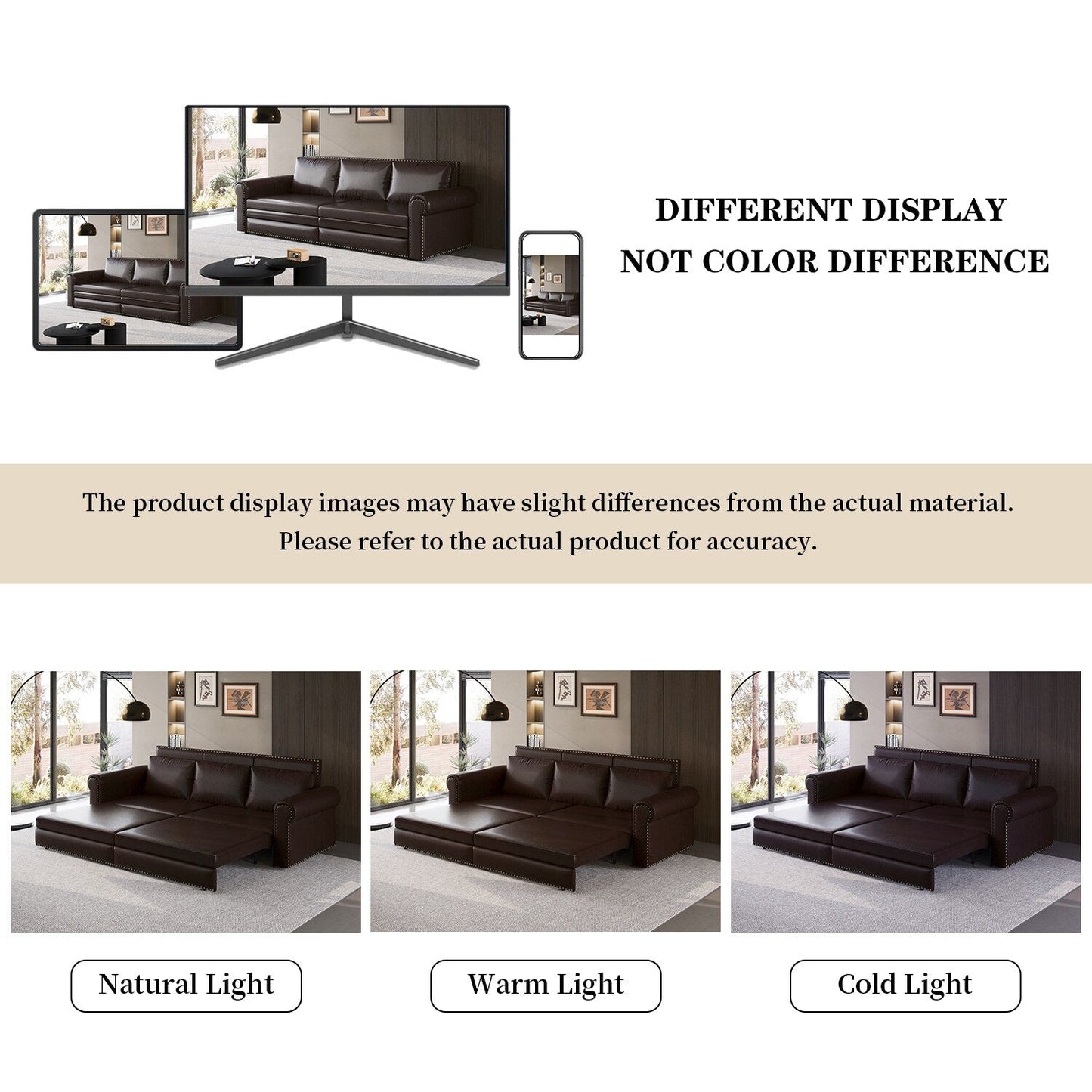93.70Faux Leather 3-Seater Sleeper Sofa Bed with Chaise, Retro Style with Rivet Trim